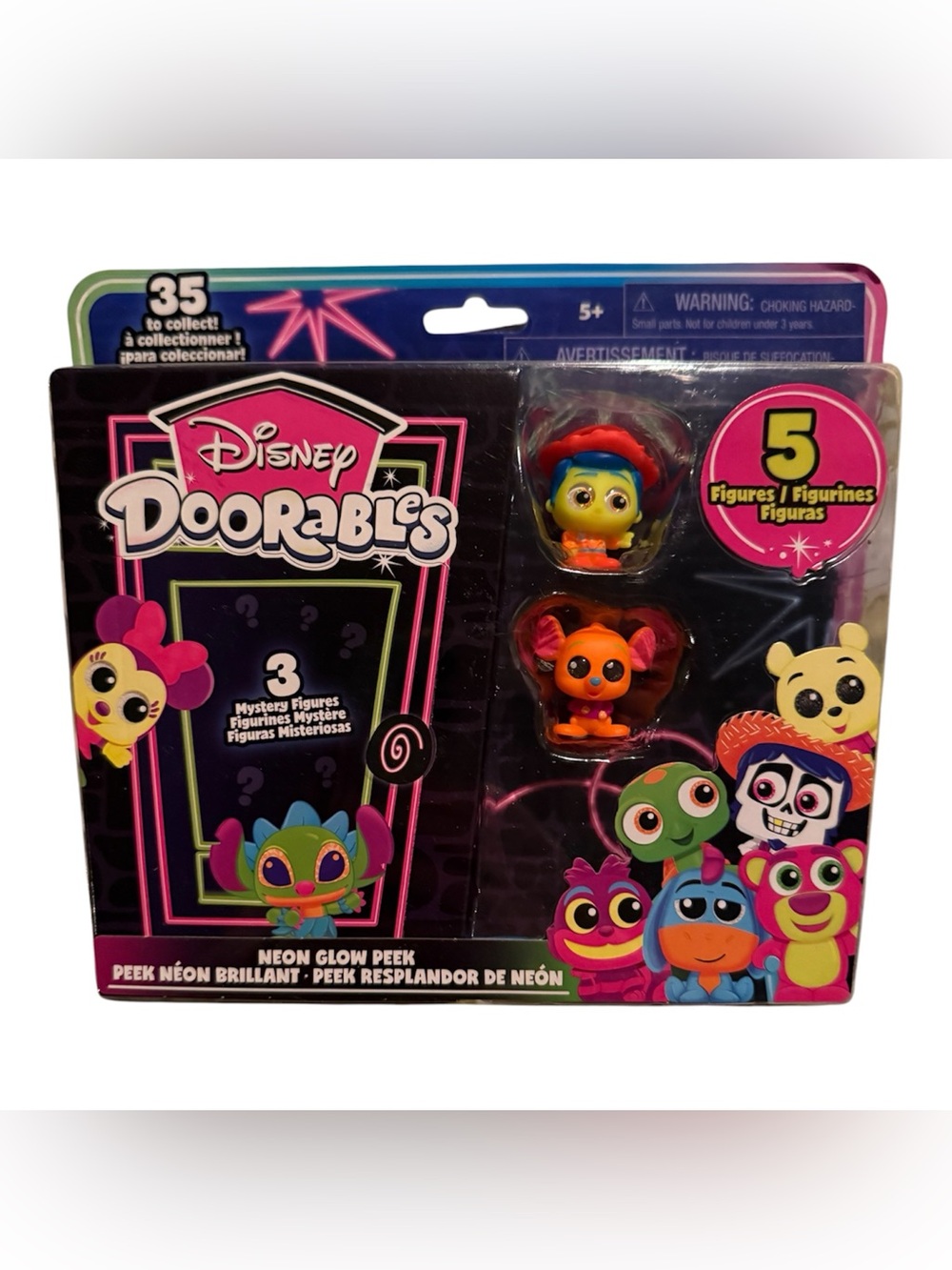 Disney Doorables Neon Glow Peek 5 Pack 3 Mystery Woody Roo